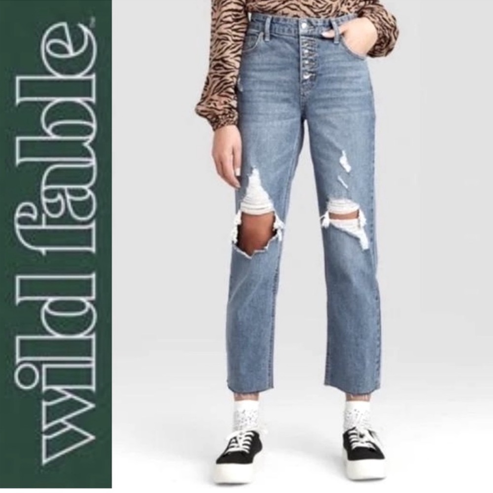 Like new Wild Fable High Rise Straight Ankle Destroyed Ripped Jeans 4